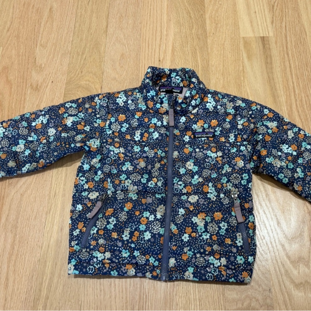 Patagonia Kids Floral Puffer Jacket - Navy and Orange